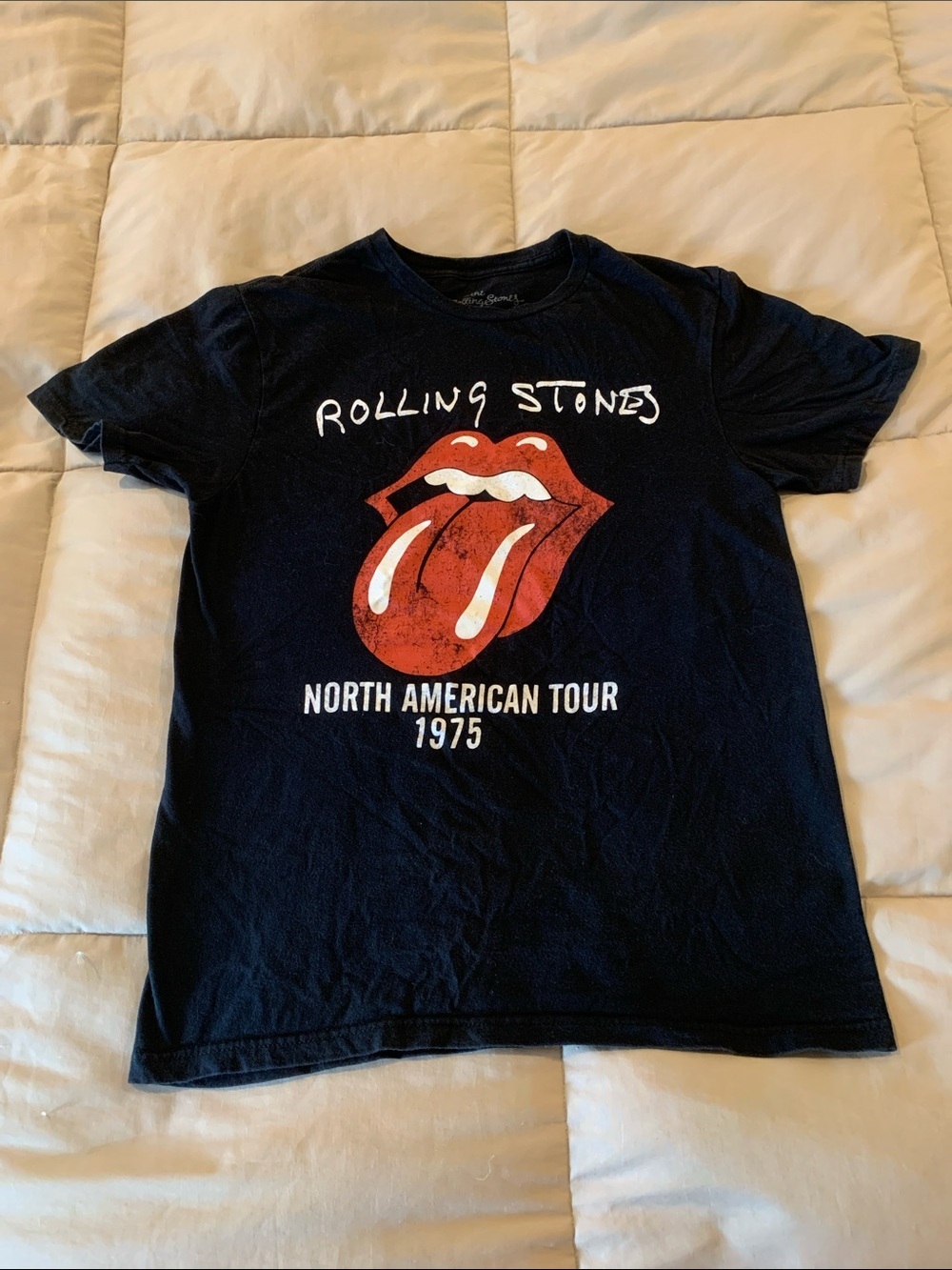 the Rolling Stones Black Short Sleeve Tour Tee with Red Tongue Graphic